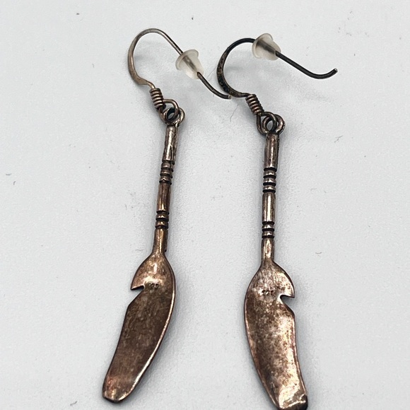 Vintage Native American Sterling Silver 925 Drop Dangle Feather Hook Earrings - Picture 2 of 6